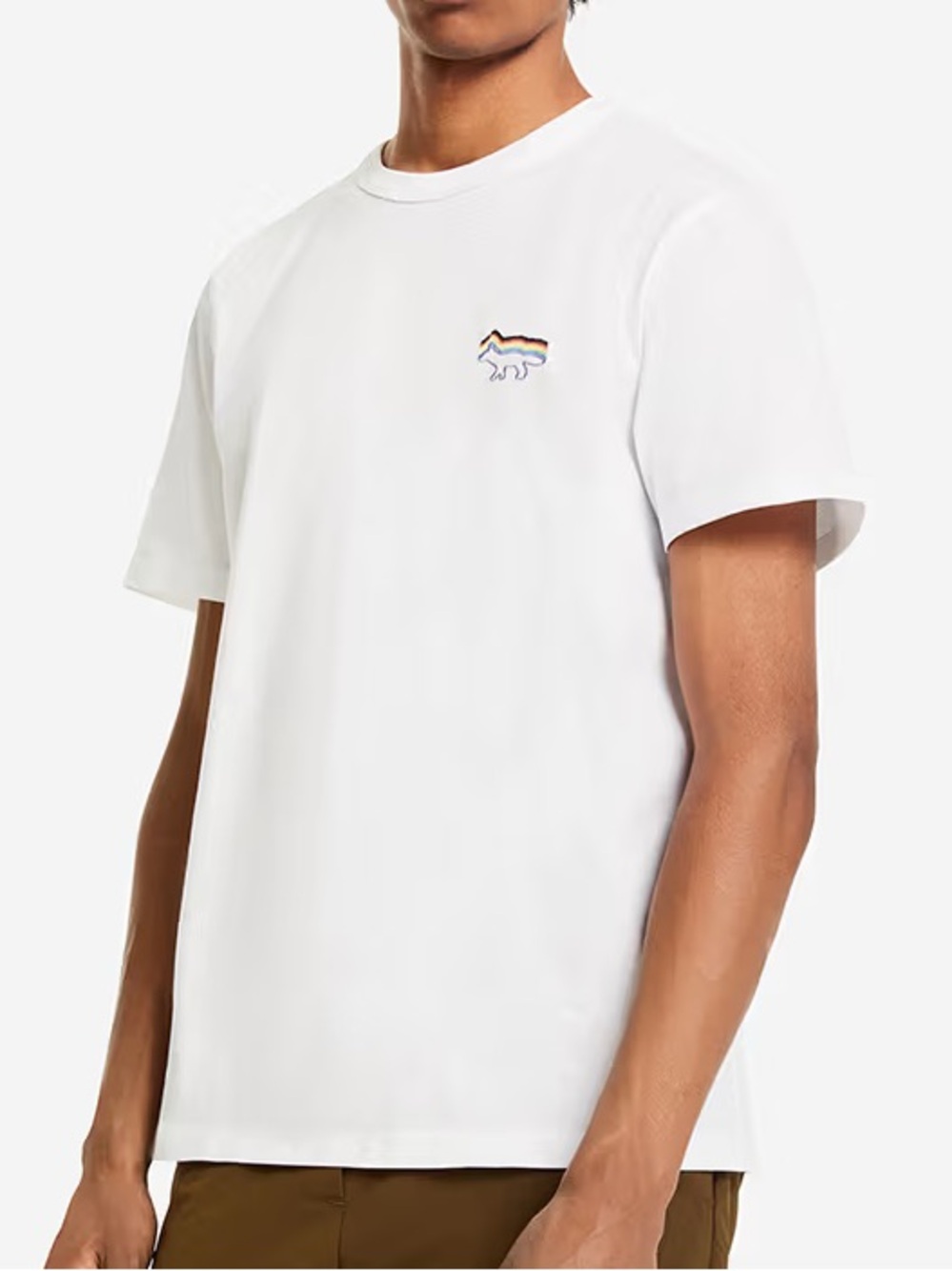 MAISON KITSUNÉ White Short-Sleeve Crewneck Tee with Multicolor Fox Patch